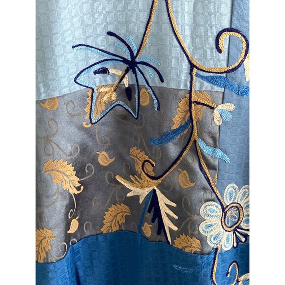 Women Indigo Moon Cotton Silk Embroidered Flower Patchwork Blue Teal Jacket  M - Picture 14 of 15